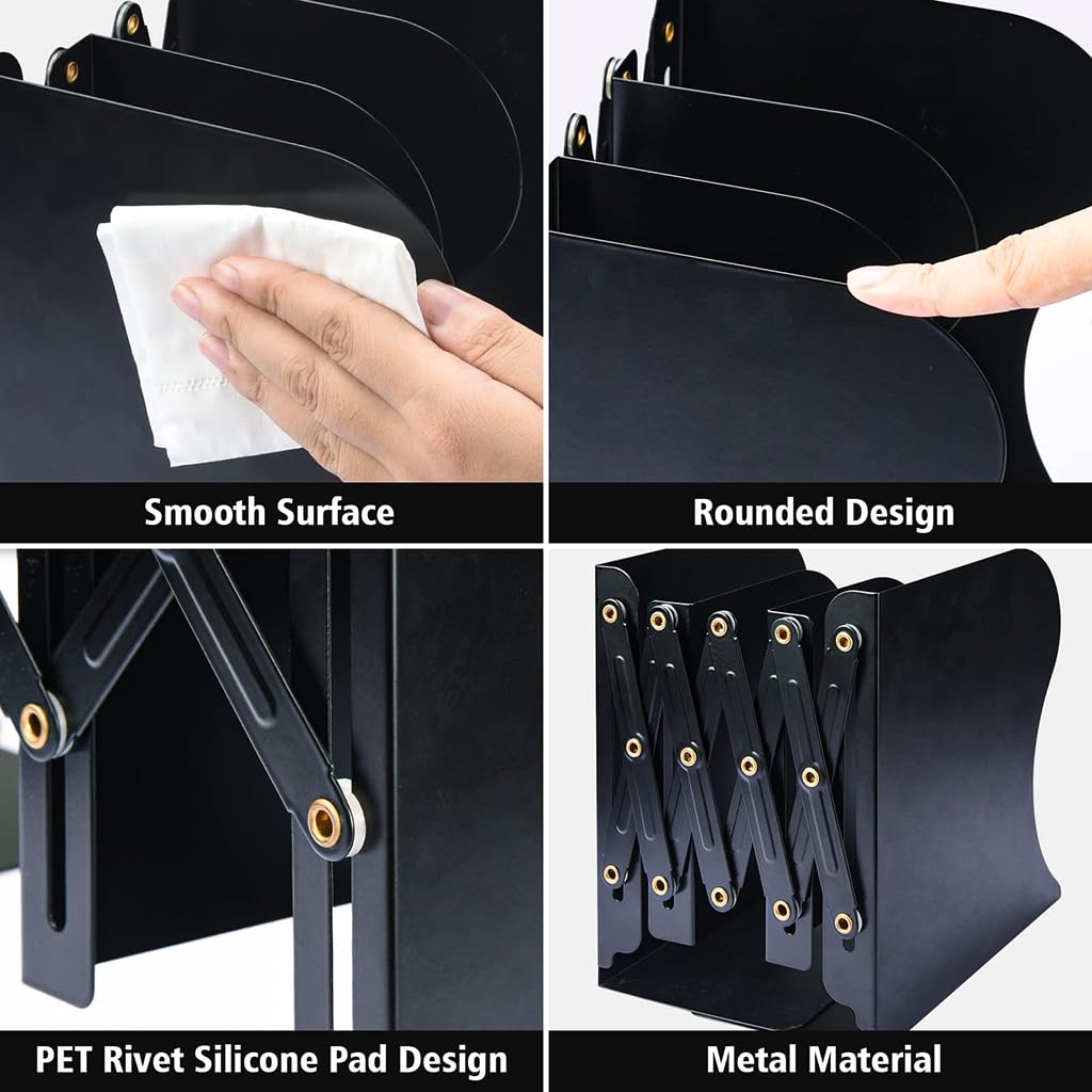 ZIBUYU Adjustable Book Ends for Office and Home featuring 4.1–16.9 in Expandable Metal Design