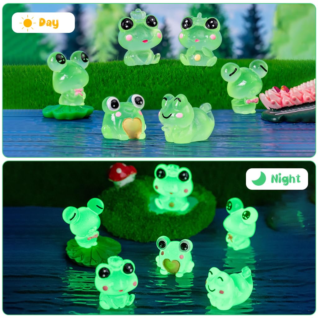 STHIRA Mini Resin Frog Figurines for Car Dashboard with Glow in the Dark Effect | Set of 6