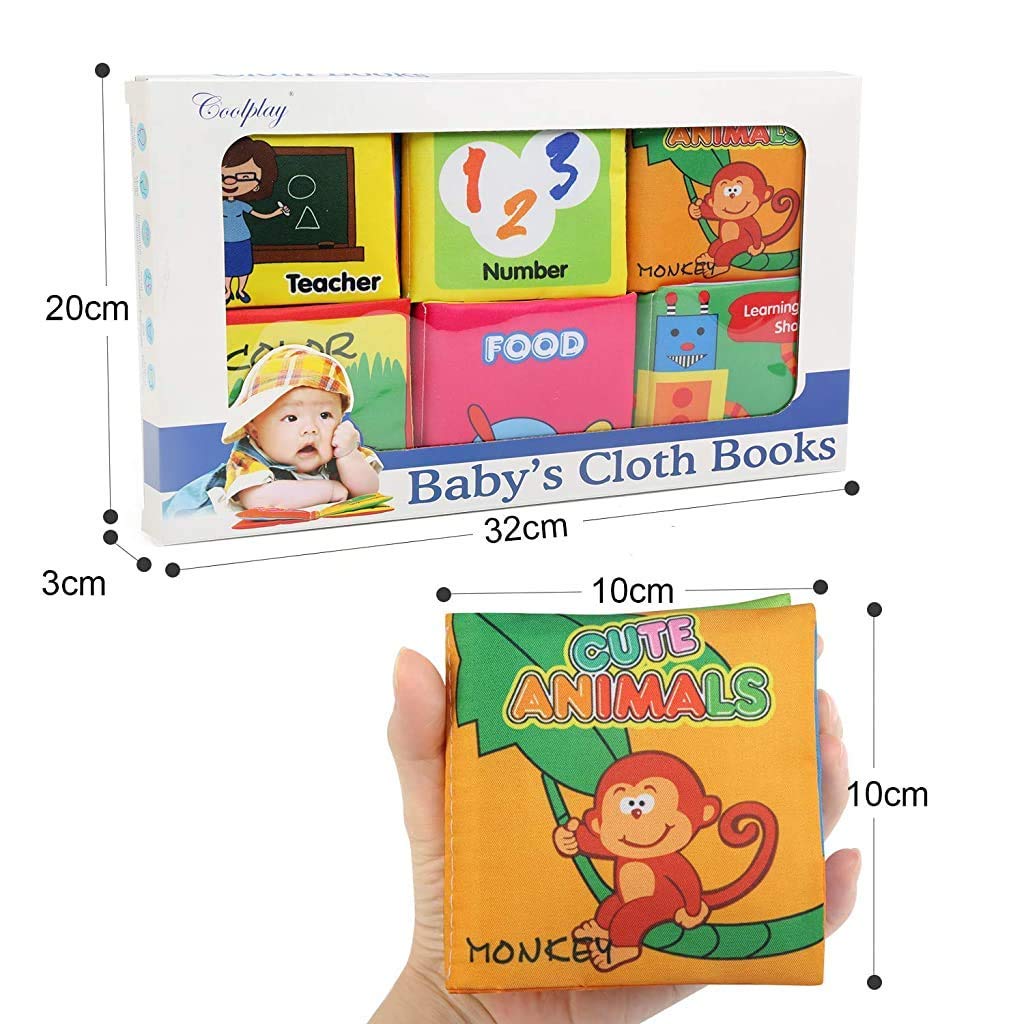 SNOWIE SOFT 6Pcs Cloth Books for Baby 6-12 Months Fun Themed Cloth Books Interactive Sensory Books Early Learning Educational Tools Travel Baby Quiet Book Busy Book Play Book Shower Gift