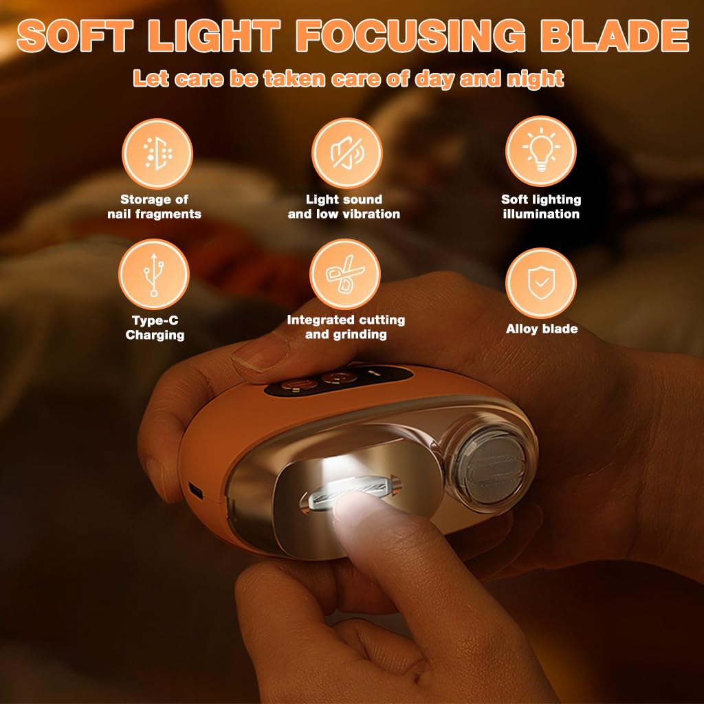 ZIBUYU Electric Nail Trimmer for Baby and Adult Care with LED Light and 3 Speed | USB Cordless 500mAh Nail Filer