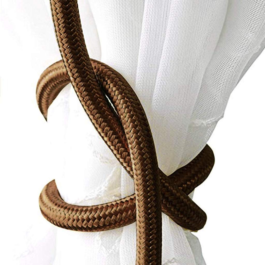 Hasthip Curtain Tiebacks with Alloy Clip for Home Decor 58cm Length | Coffee Brown Polyester Pack of 2