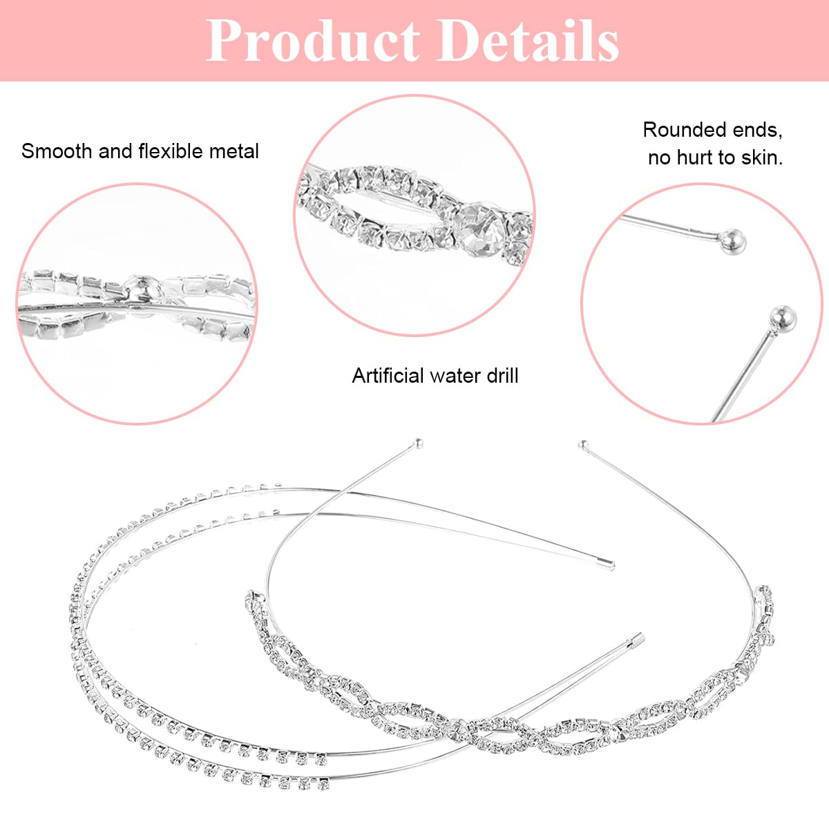 SANNIDHI Hair Bands for Women with Rhinestone Wire Design for Weddings & Parties | 4Pcs Set