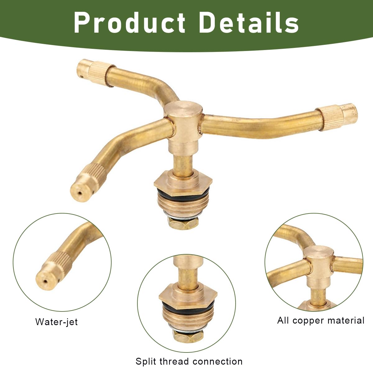 HASTHIP Water Sprinkler for Garden Irrigation featuring 3-Head Brass Nozzles and 360 Rotation | 2PCS