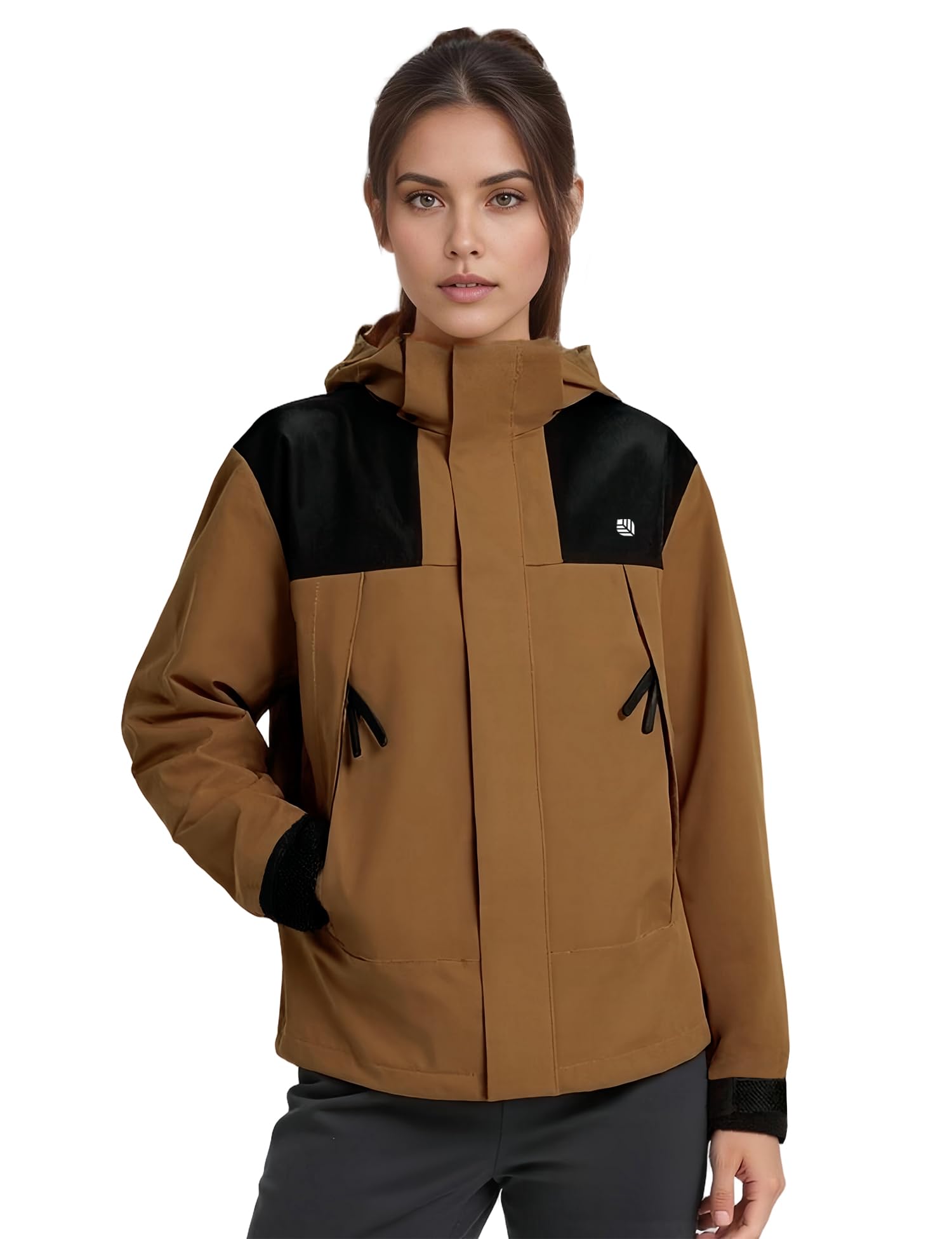 Venzina Women's Hiking Jacket for Trekking with Windproof and Water Resistant Design | Caramel Slim Fit Coat with Breathable Mesh Liner and Detachable Hood