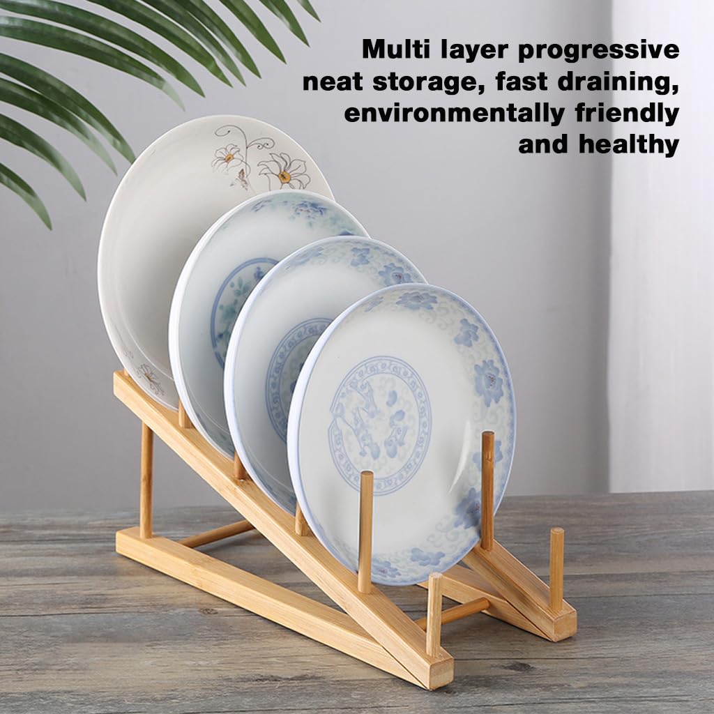 HASTHIP Plate Stands for Display with 5 Tier Stepped Design and Solid Wood Craft Show Use