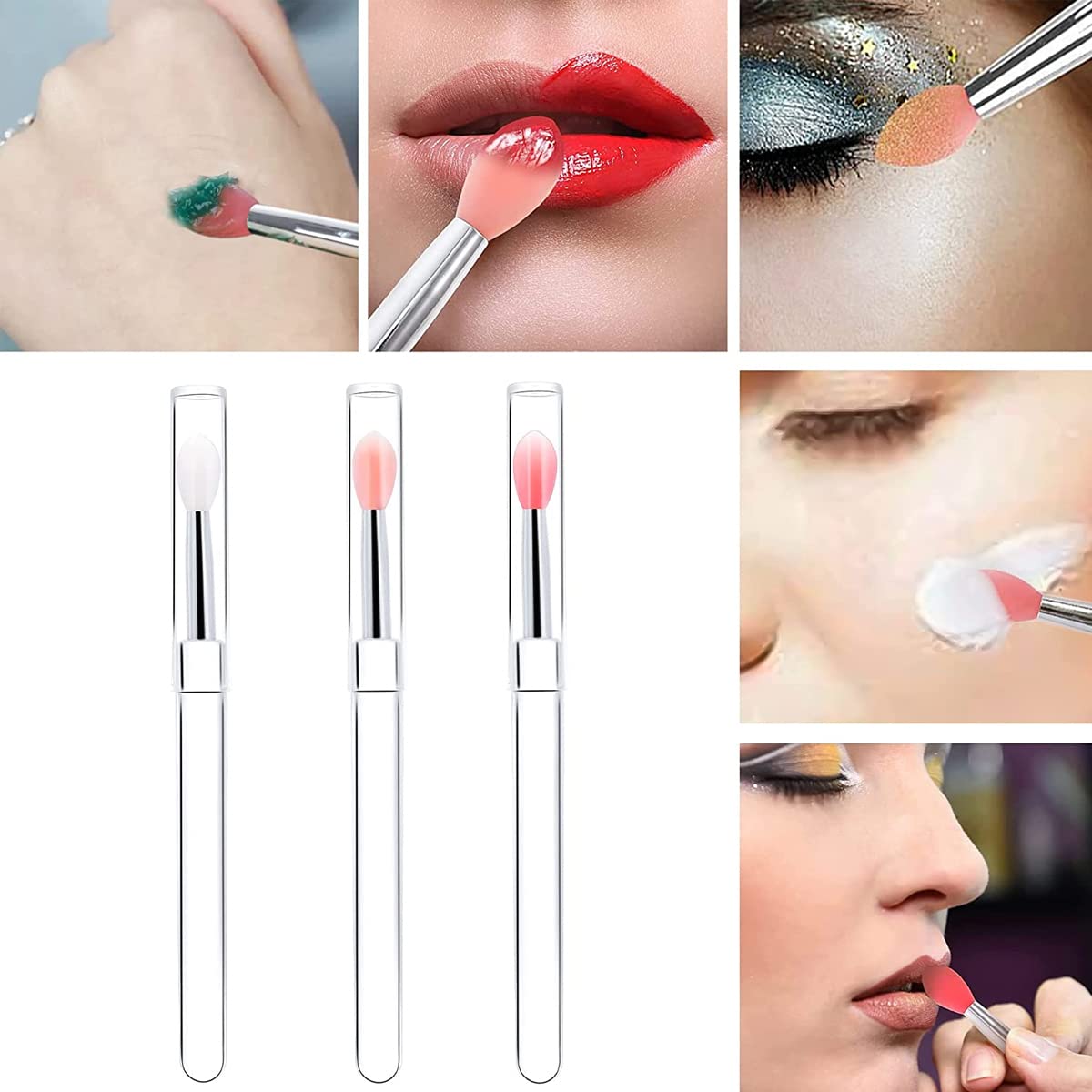 MAYCREATE Lip Brush Set for Lipstick and Gloss Application with Reusable Silicone Tip Cover | 6PCS Makeup Tool