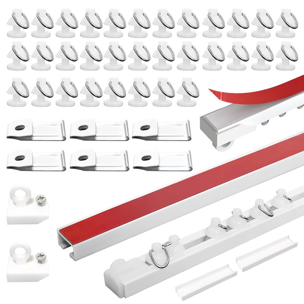HASTHIP Curtain Track Rail for Ceiling with Rollers and Hooks 118 in | White DIY Kit