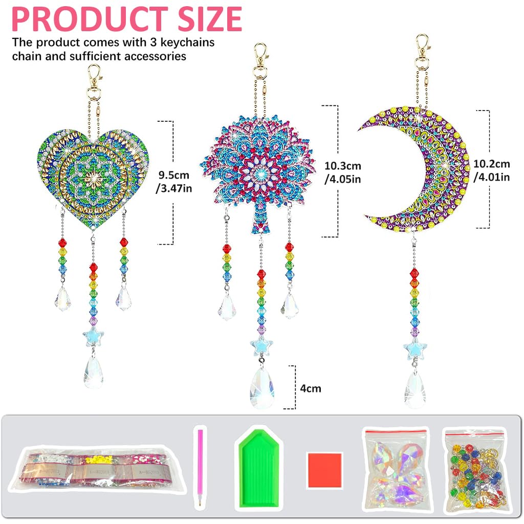 HASTHIP® 3pcs DIY Diamond Painting Kit for Kids & Adults Mandala Wind Chime DIY, with Tools and Accessories, 20cm/7.87 Inches