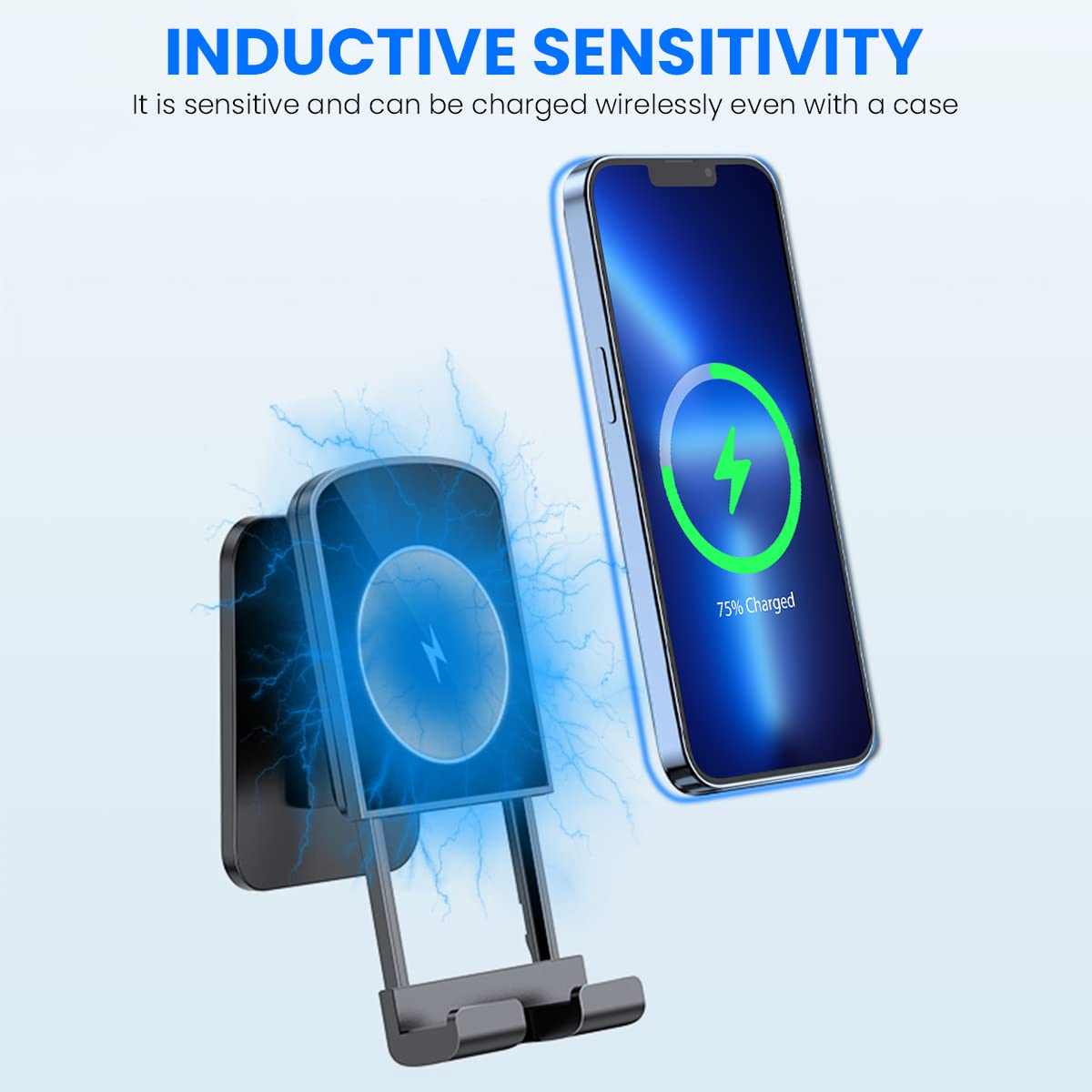 Zeitel Wireless Charger for Wall Mount Use with 15W Fast Charge and Adjustable Grip | Black