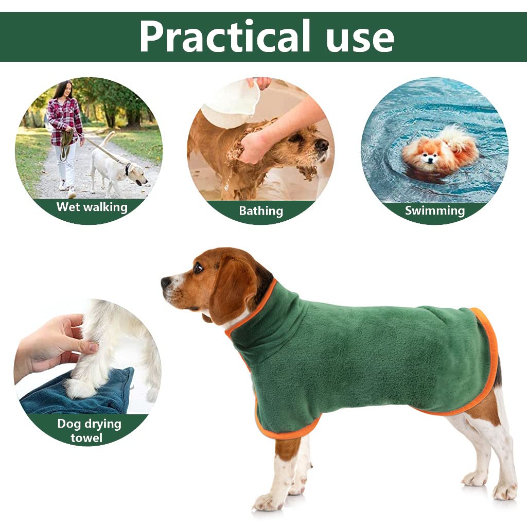 Qpets Dog Bath Towel for Quick Drying with Adjustable Velcro and 51–60cm Size L | Green Microfiber Coat