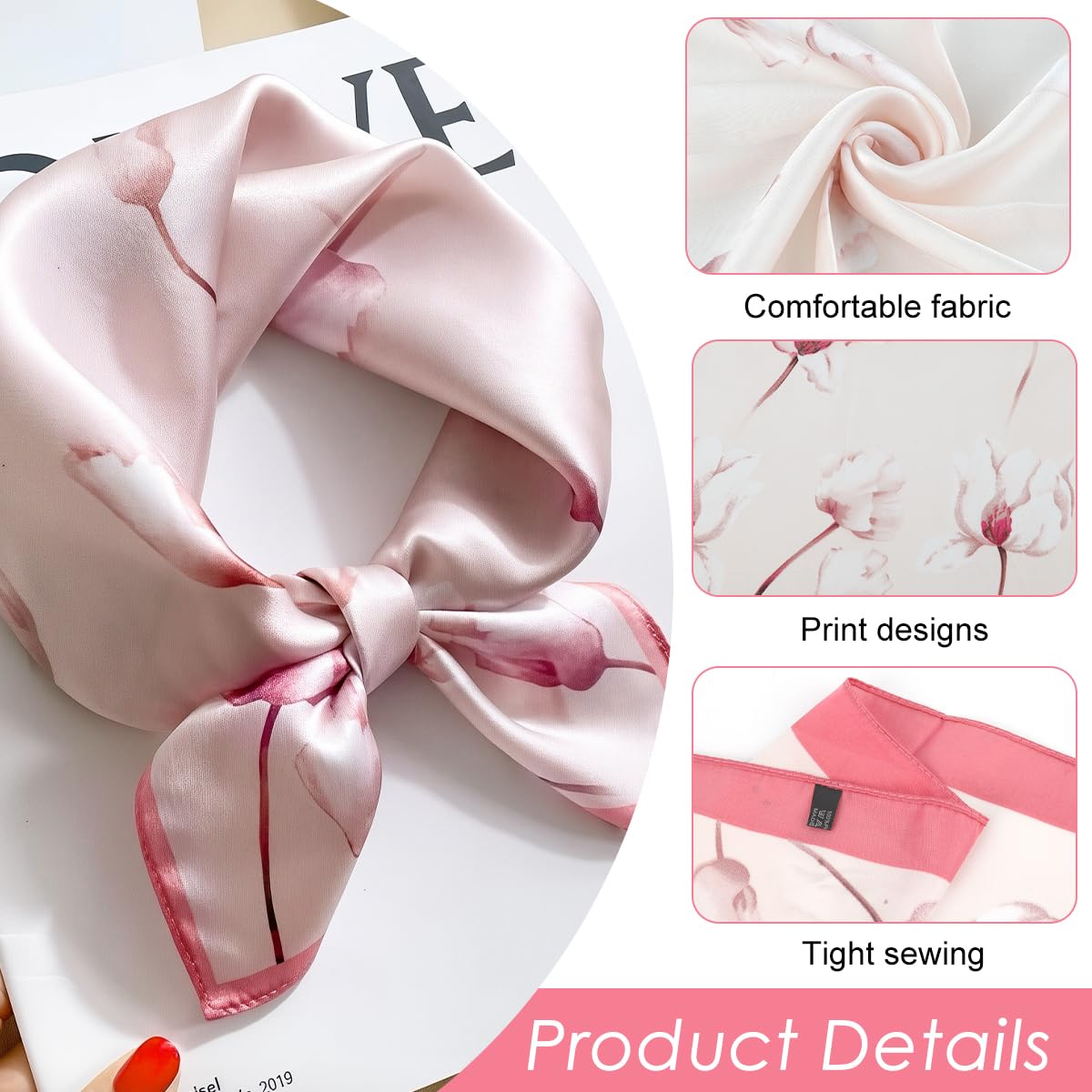 SANNIDHI Silk Scarf for Women featuring Pink Lotus Design with Soft Satin Fabric | Versatile Neck Hair and Bag Accessory