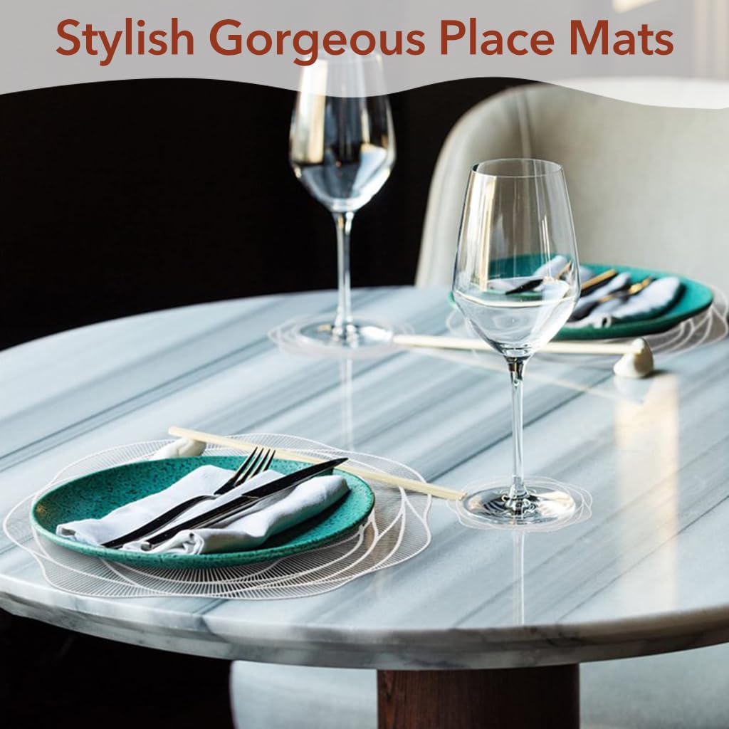 ZIBUYU Table Mats Set of 4 for Dining Table featuring 15 inch Round Rose Design PVC | Silver