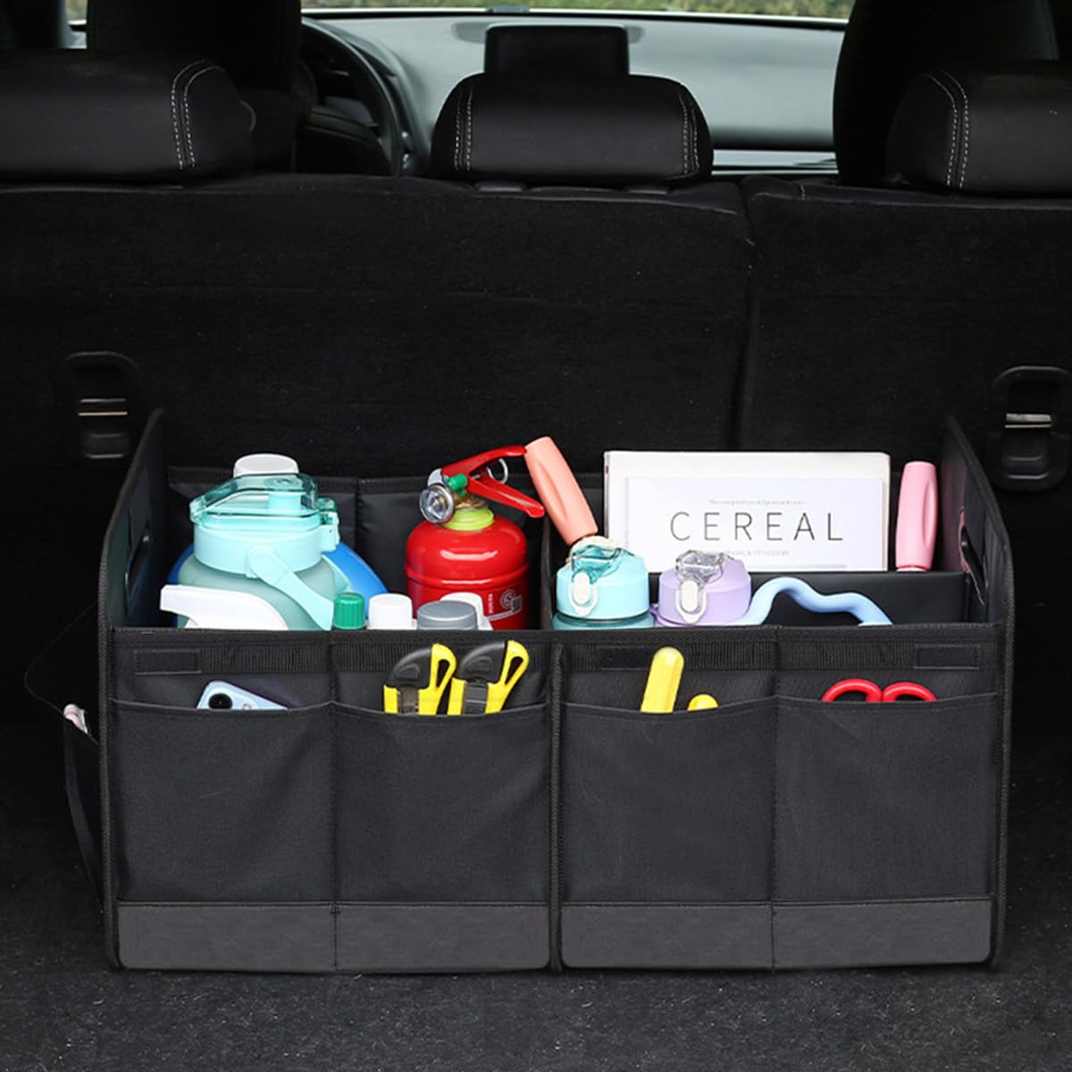 STHIRA Car Boot Organizer for Trunk Storage with Multi Compartments 22.5x15x13.4 in & Waterproof 600D Oxford Polyester | Foldable Design for Home Office and Outdoor Use