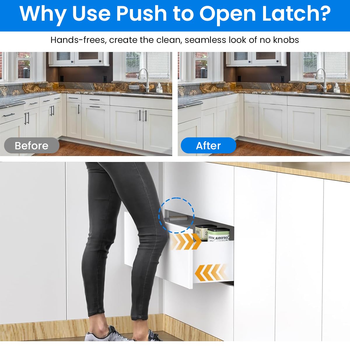 Serplex Soft Touch Latches for Handleless Furniture featuring Spring Loaded Push Mechanism | Stainless Steel Pack of 4