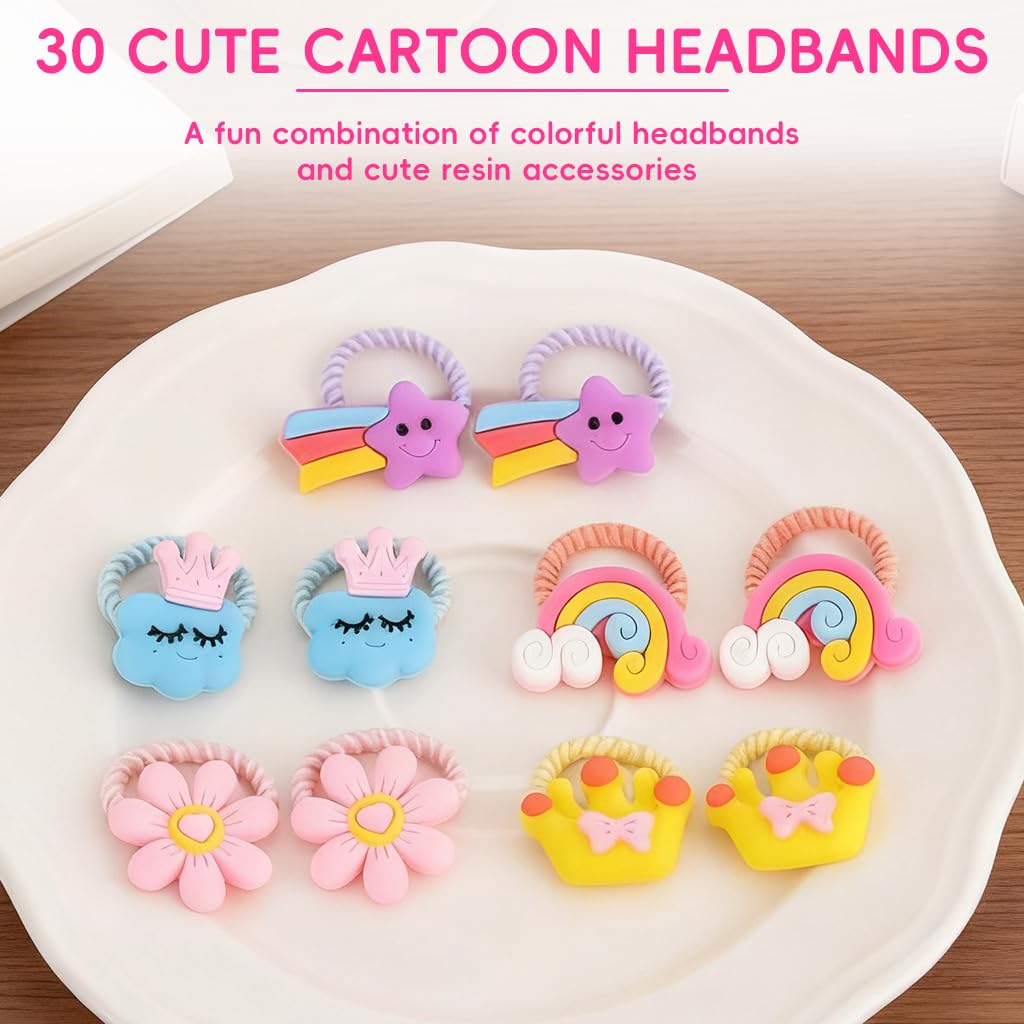 SANNIDHI Hair Elastics for Girls with 30 Colorful Kawaii Ties and Storage Box | Soft Stretchy Loops