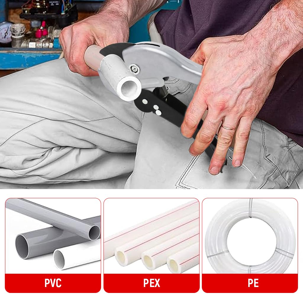 Serplex PVC Pipe Cutter for 1/8 to 1.5 in Tubes with Safety Lock and Ergonomic Handle