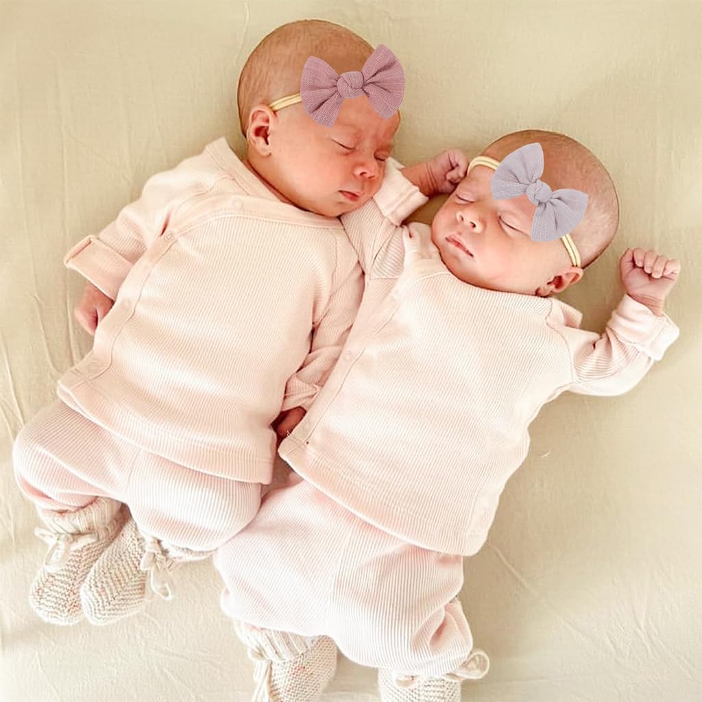 PALAY Baby Headband Set for Newborn Girls with Soft Elastic Nylon Bows | 4pcs Multicolor
