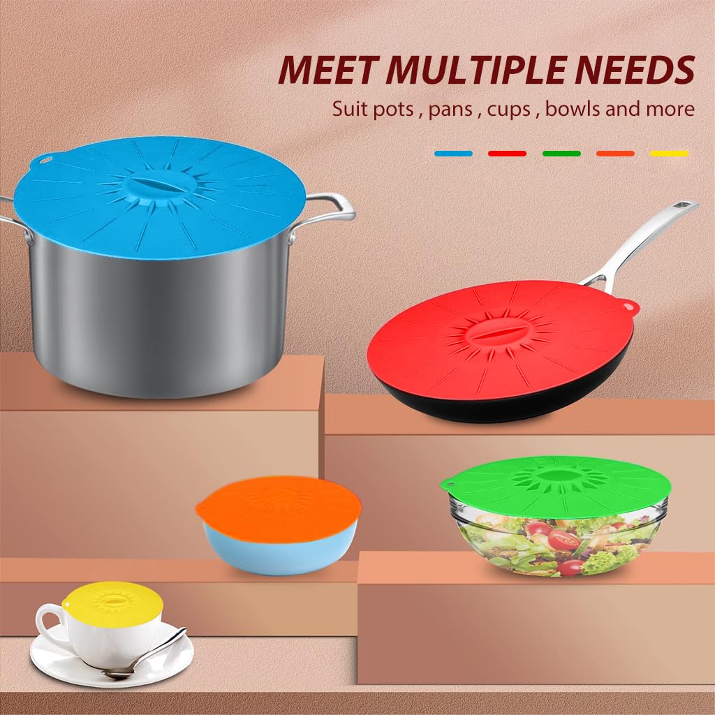HASTHIP Silicone Lid Set for Bowls and Pots featuring Suction Grip | 5 Sizes Heat Resistant