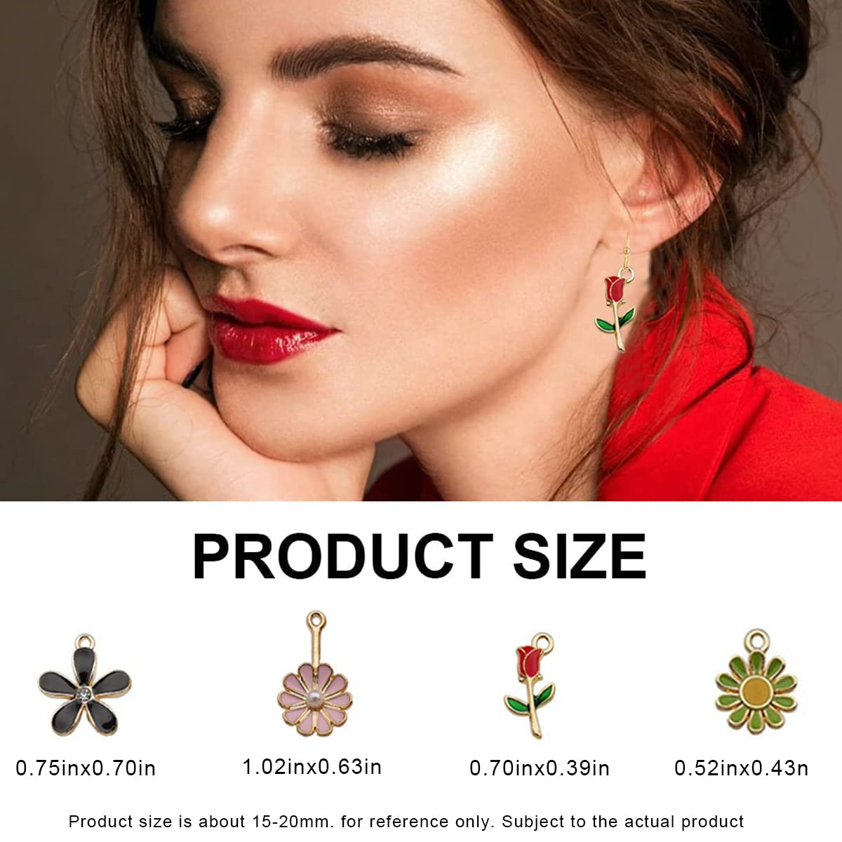 MAYCREATE Assorted Gold Plated Enamel Pendants for DIY Jewelry Making 60pcs | Floral Charms with Hanging Hole Design