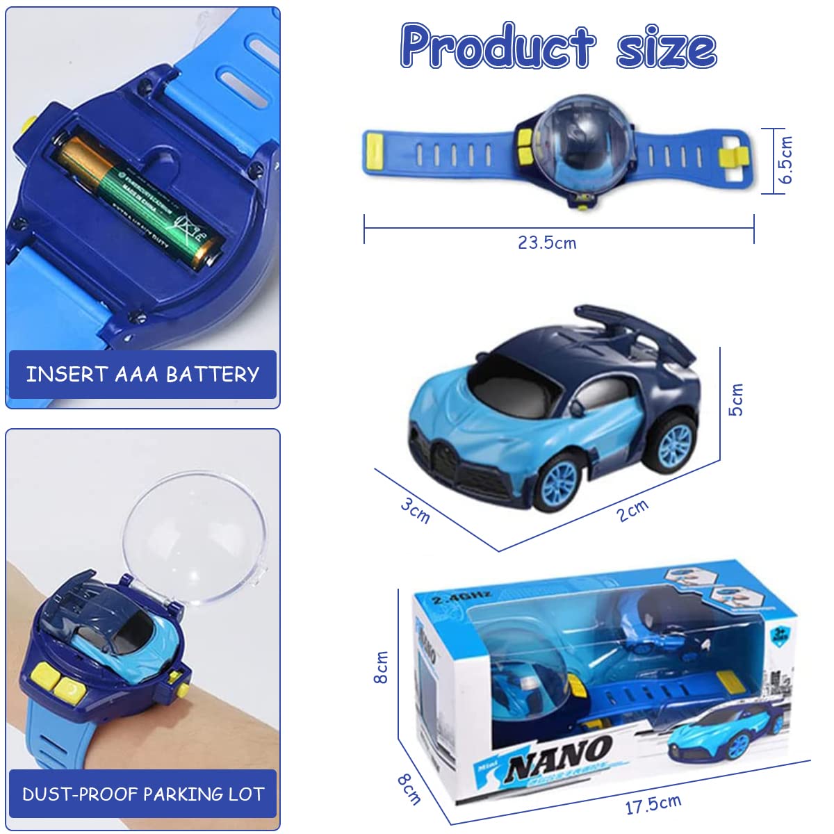 PATPAT Remote Control Car Watch for Kids featuring 2.4GHz Control and USB Rechargeable Toy | Blue