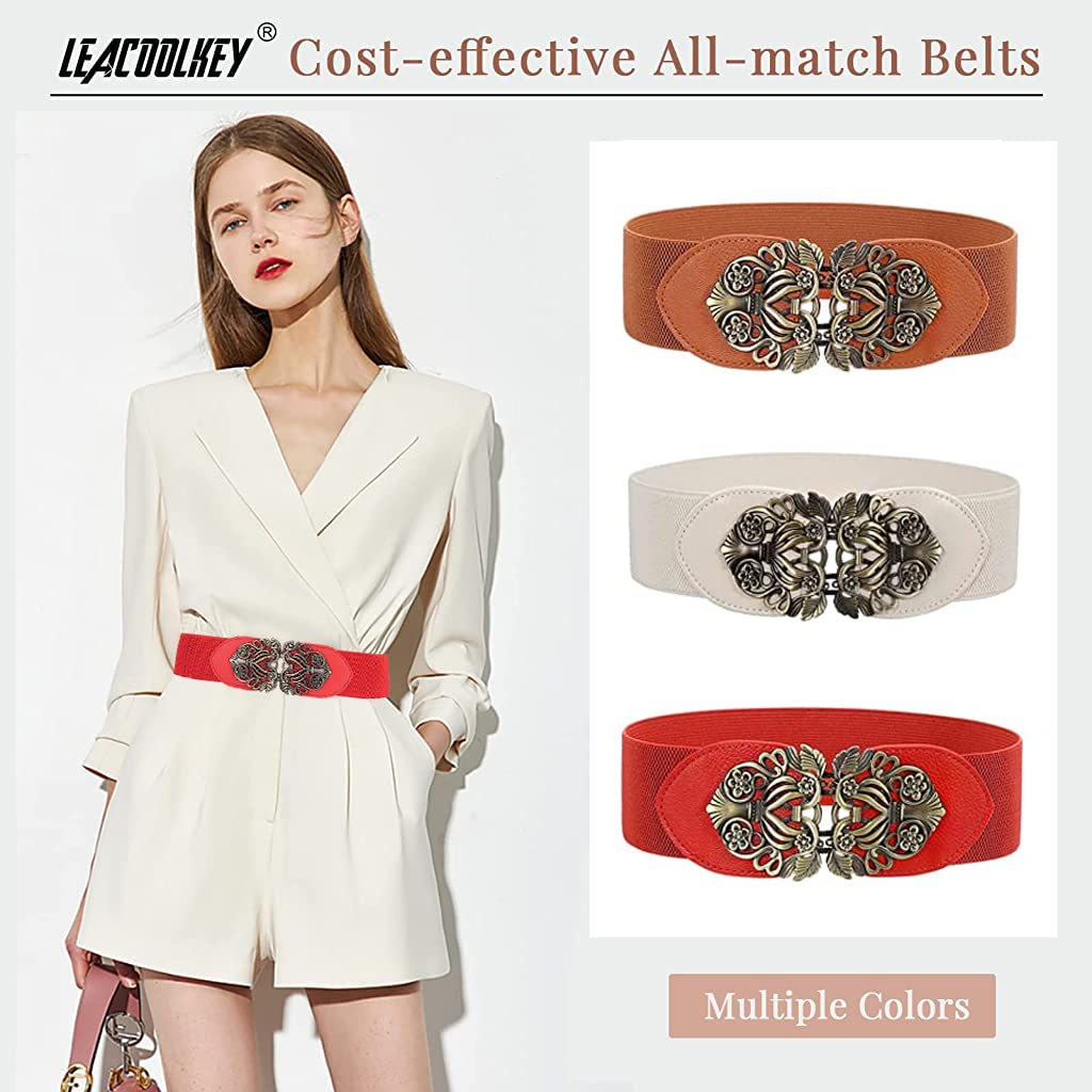 Zibuyu Waist Belt for Women Dresses with Interlocking Buckle featuring 2.3 in Wide Elastic | Brown