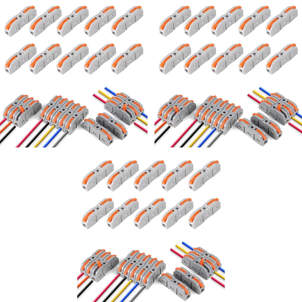 Serplex Cable Wire Connectors for 1 in to 1 out Wiring featuring Push in Terminal Blocks 30 pcs