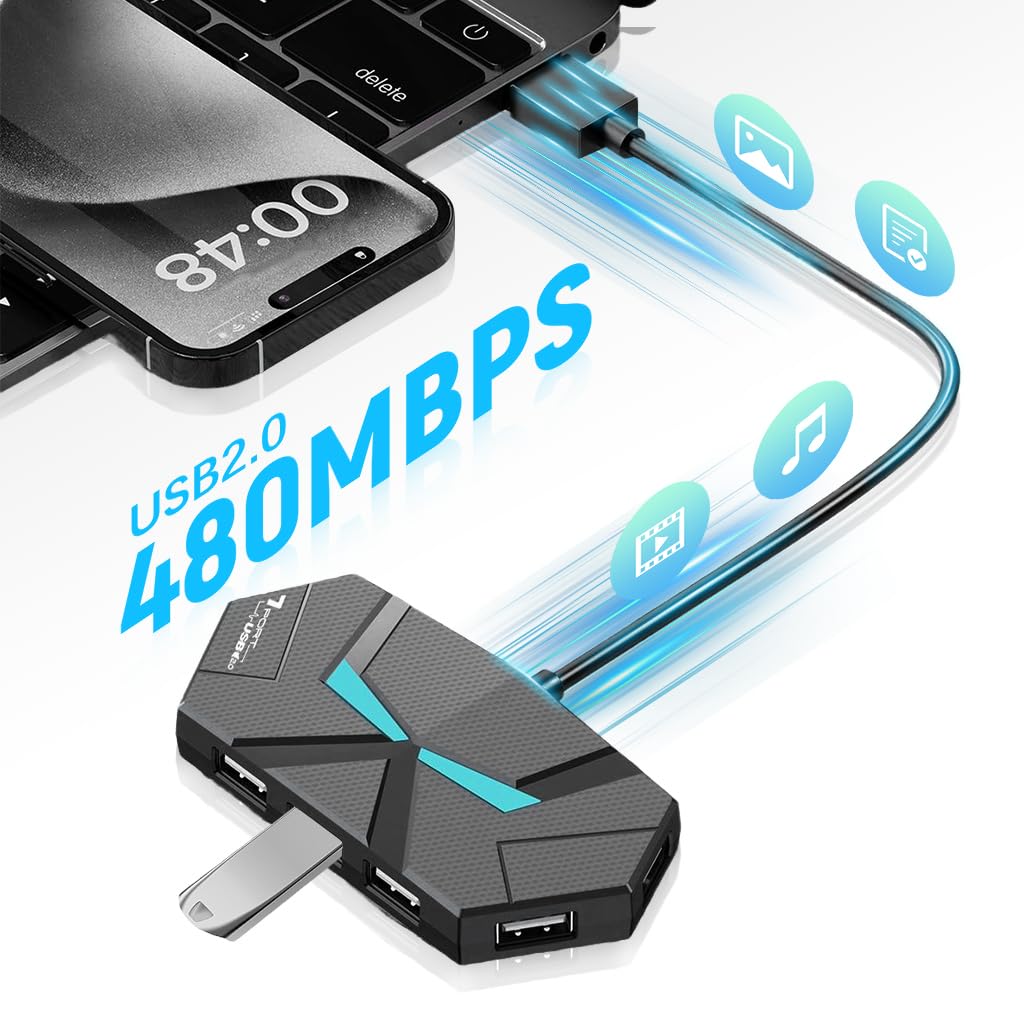 Verilux USB Hub 7 Port for Laptops with High Speed Data Transfer and LED Ambient Light