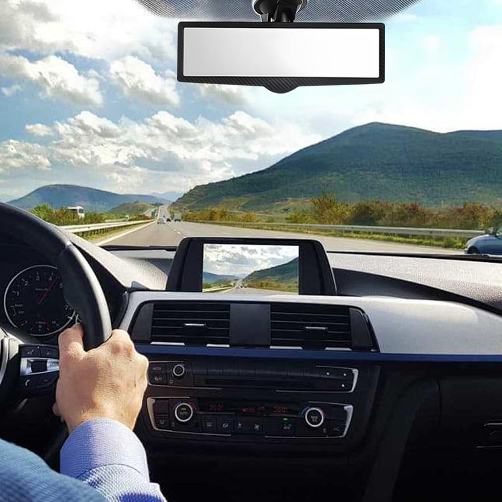 STHIRA Car Rear View Mirror for Wide Angle Visibility with 360 Adjustable Suction Mount 248x75mm | Universal Fit for Cars SUVs and Trucks