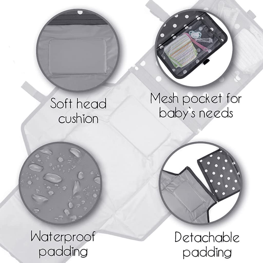 SNOWIE Baby Changing Mat for Indoor and Outdoor Use with One Hand Buckle 36x21.6 in | Foldable Oxford Pad with Organizer Pockets Black