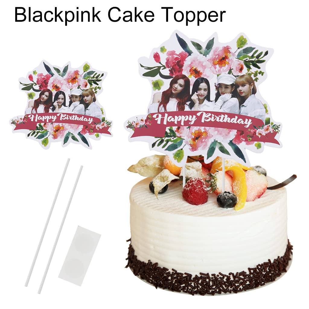 HASTHIP® Blackpink Theme Cake Decoration Cake Topper Party Supplies Kit with Banner, Ballon, Cake Topper, Cupcake Topper Birthday Cake Decoration Blackpink Fans Party Decor