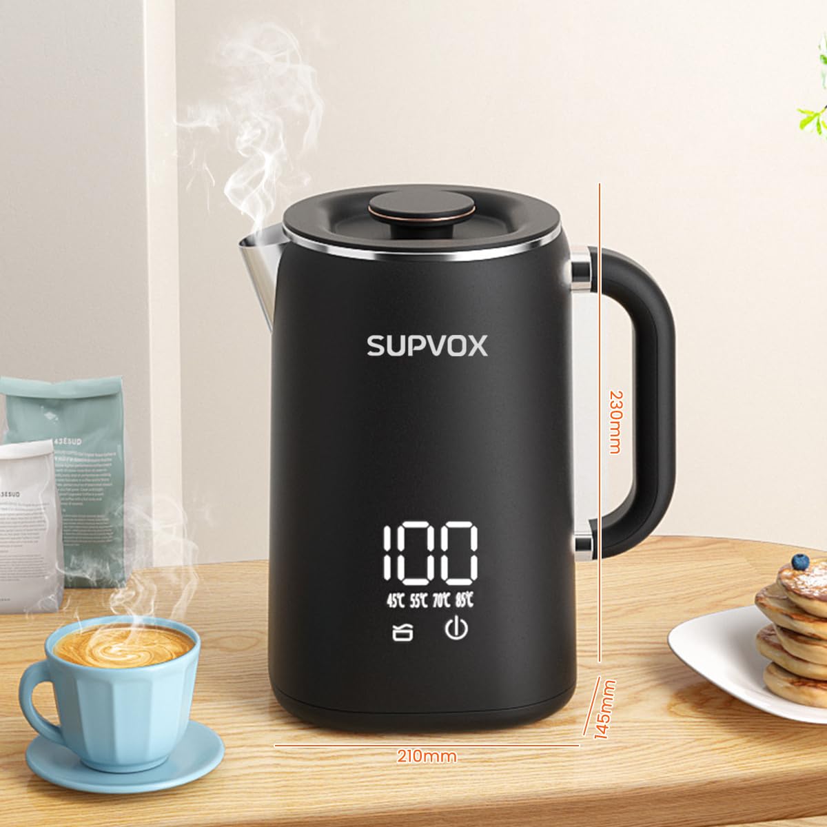 Supvox Electric Kettle for Hot Water with 1.7L Capacity and LCD Temperature Control | 304 Stainless Steel