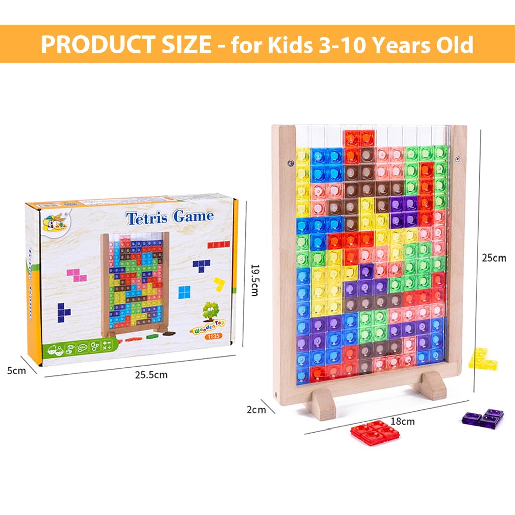PATPAT Tetris Puzzle Game Toy for Kids with 40 Colorful Wooden Blocks | Educational Brain Teaser