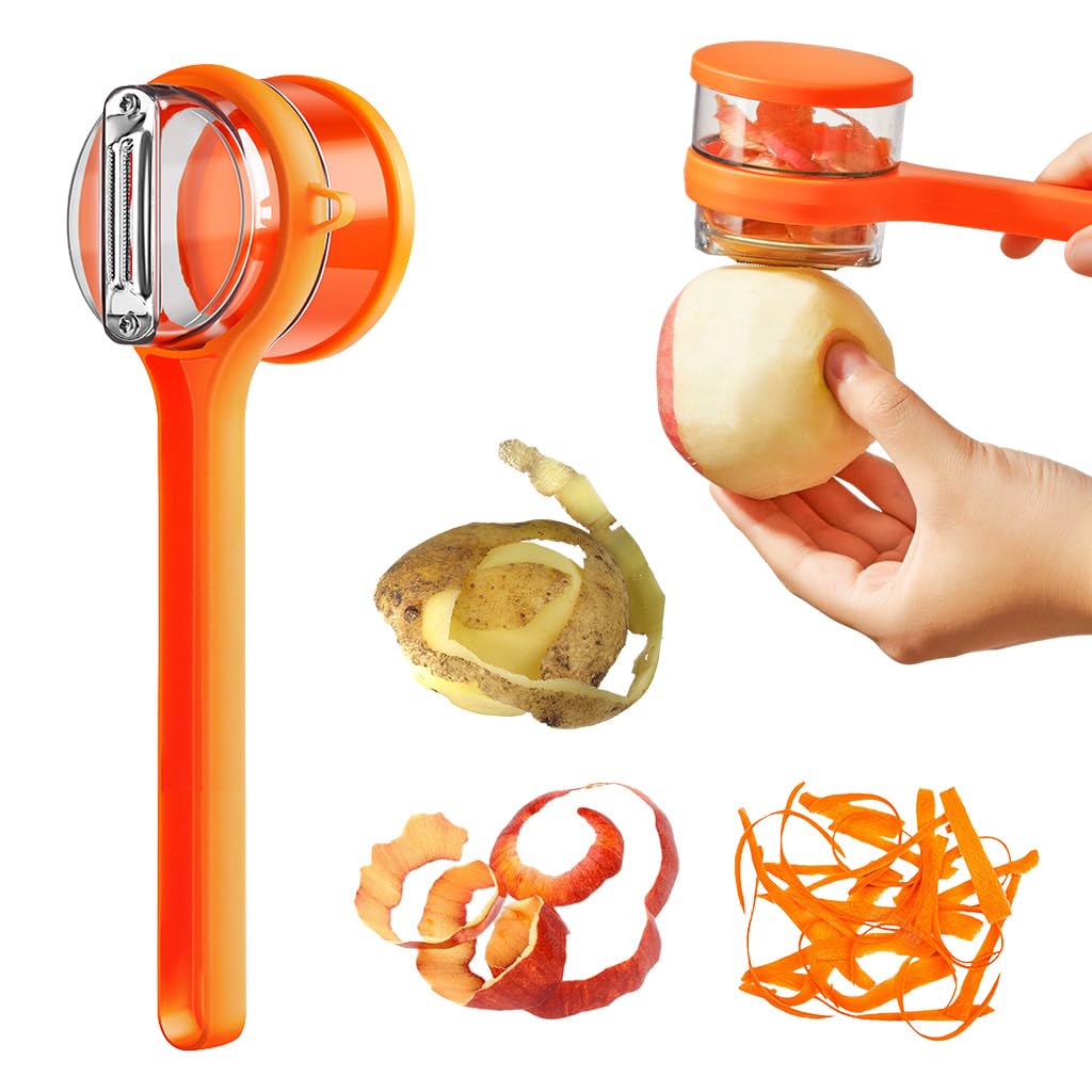 Supvox Kitchen Peeler with Peel Collection Bin featuring Stainless Steel Blade and Ergonomic Handle