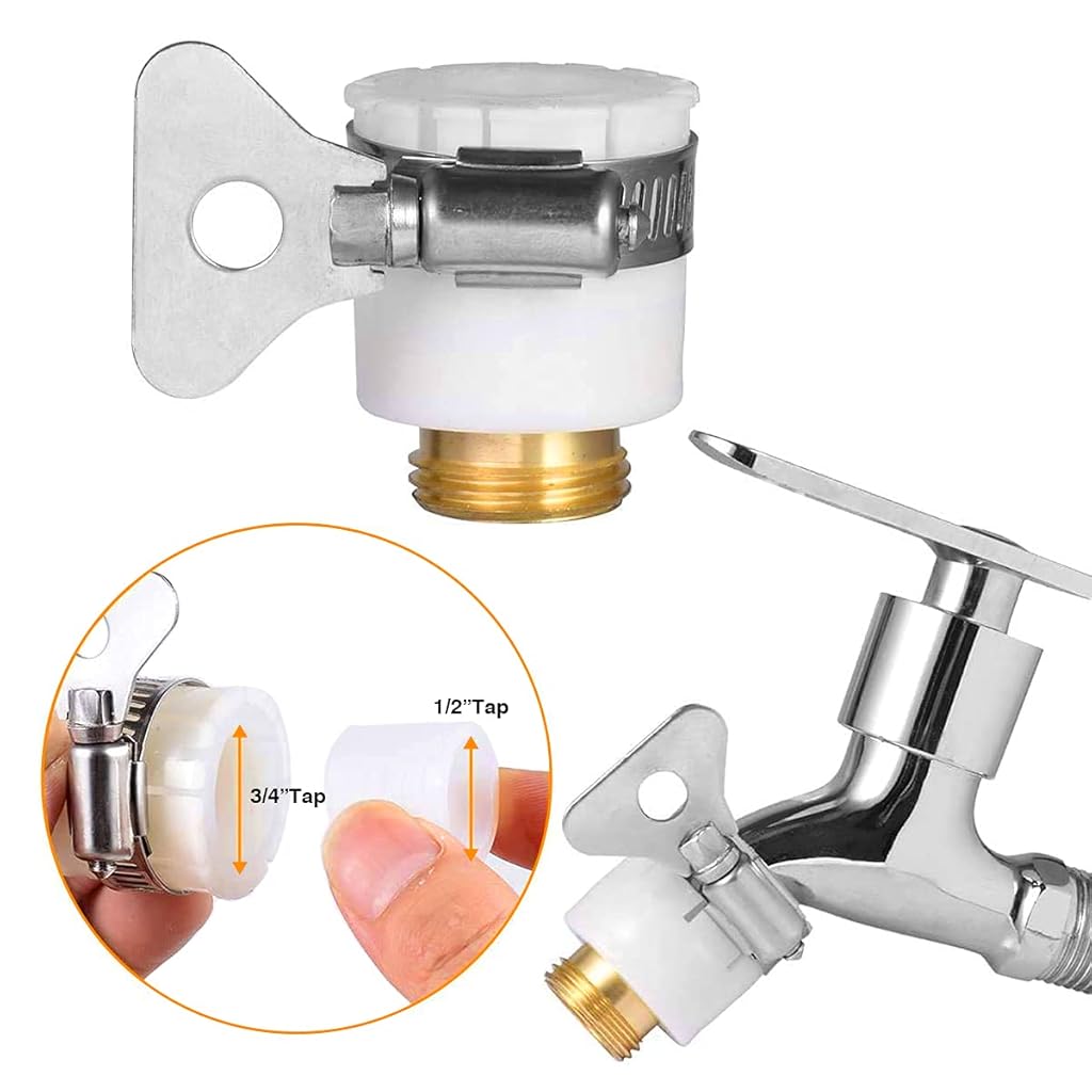 HASTHIP® Tap Connectors Kit Faucet Adapter Tap Connector Brass Adapter Quick Release Pipe Connector for Tap 3/4 and 1/2 inch, Quick Connectors Universal Faucet Adapter for Garden Hose Pipe Fitting
