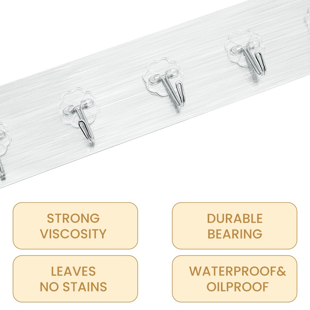 Zibuyu Wall Hook for Kitchen Bathroom and Wardrobe with 6 in 1 Self Adhesive Clear PVC Rack
