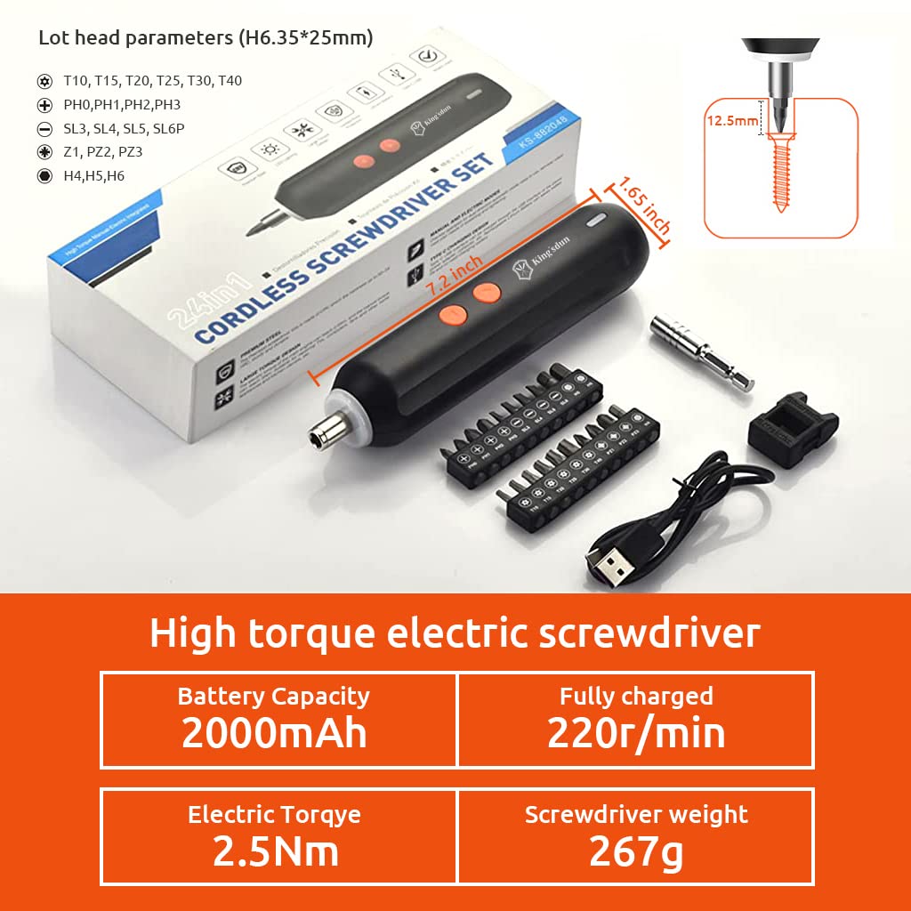 Serplex Electric Screwdriver Kit for DIY and Repairing with 20 Bits and 2.5Nm Torque | USB Rechargeable 3.7V Cordless Tool Set