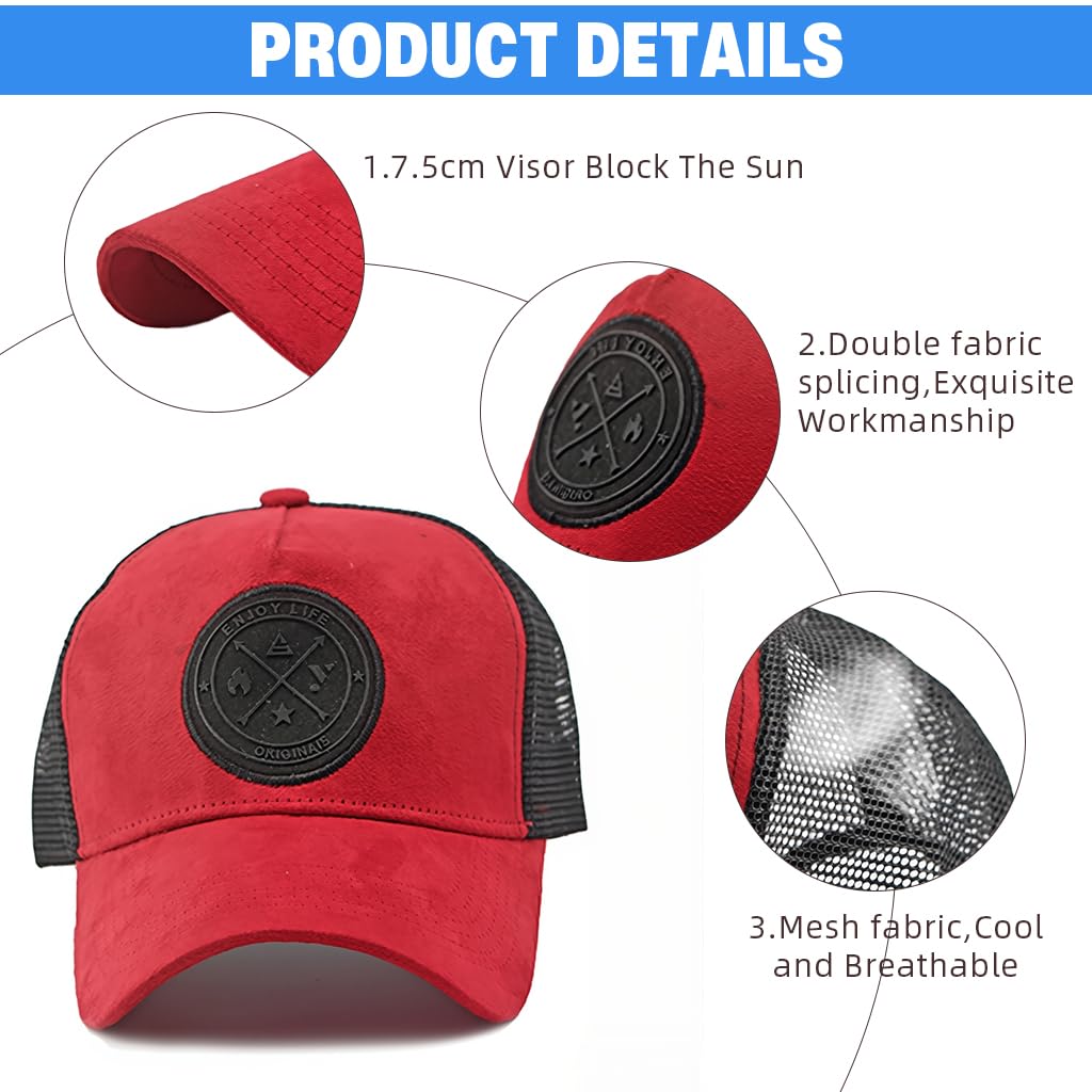 Proberos Sun Cap for Men with Breathable Mesh Back and Adjustable Snap Closure, Red