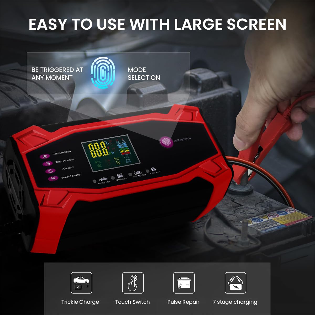 ZORBES Car Battery Charger for 12V and 24V Lead Acid Batteries with LCD Display | 10A Smart Automatic Charging and Battery Repair Mode