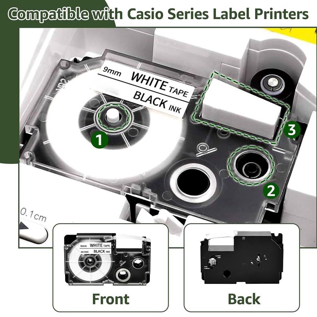 ZIBUYU Label Tape for Casio KL Series featuring 9mm Width and Waterproof Design | 8m Roll