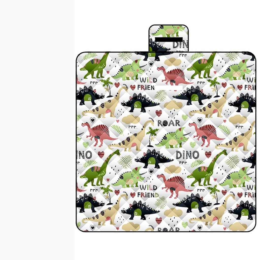 Proberos® Picnic Blanket, 6.6x6.6ft Waterproof PEVA Cartoon Dinosaur Print Picnic Blanket, Self-Packable Picnic Blanket with Handle, Portable Picnic Carpet for Picnics/Beach Days, Camping