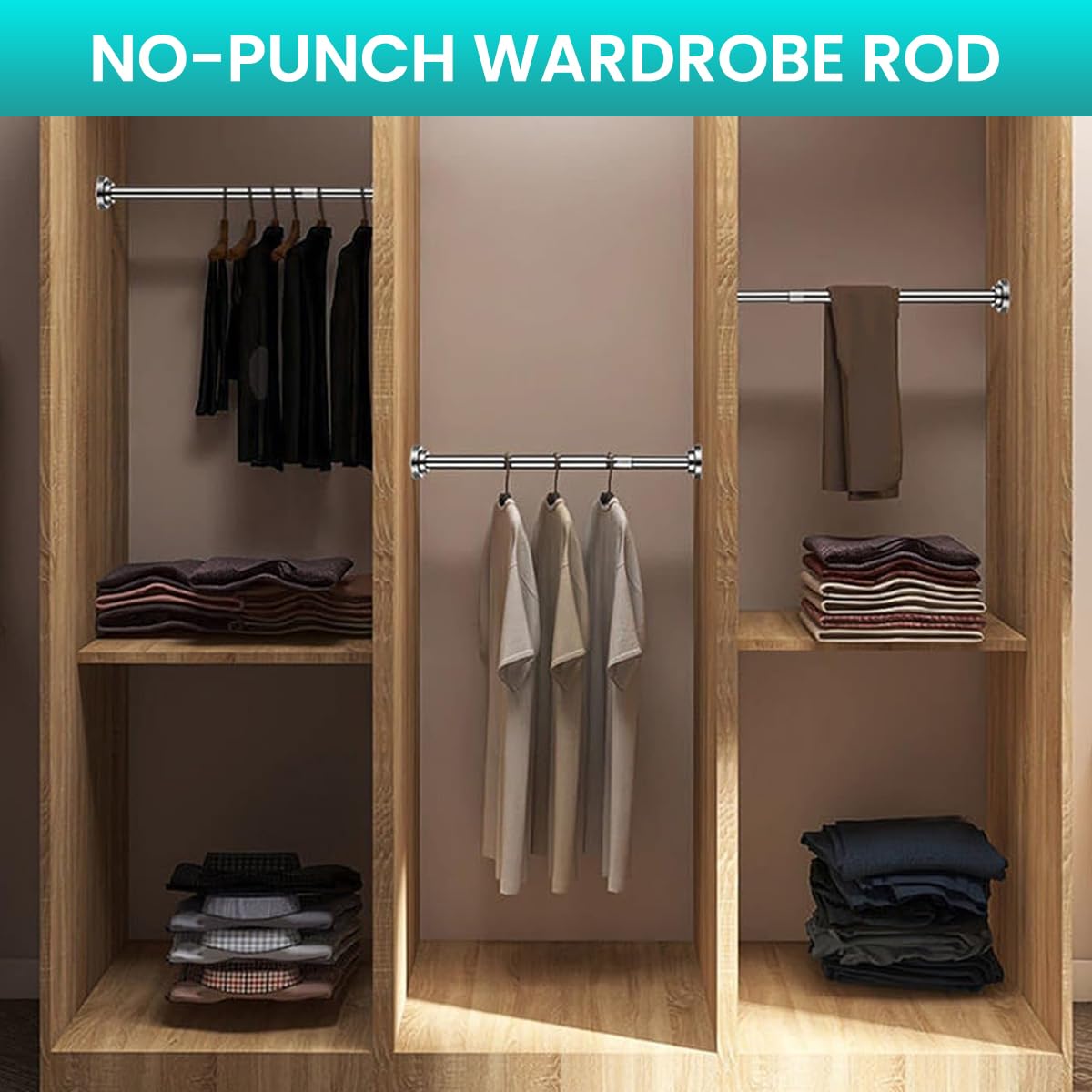 Supvox Retractable Curtain Rod for Windows and Wardrobes featuring No Drill Tension Bar 85–140cm Stainless Steel | Adjustable Hanging Bar 2PCS