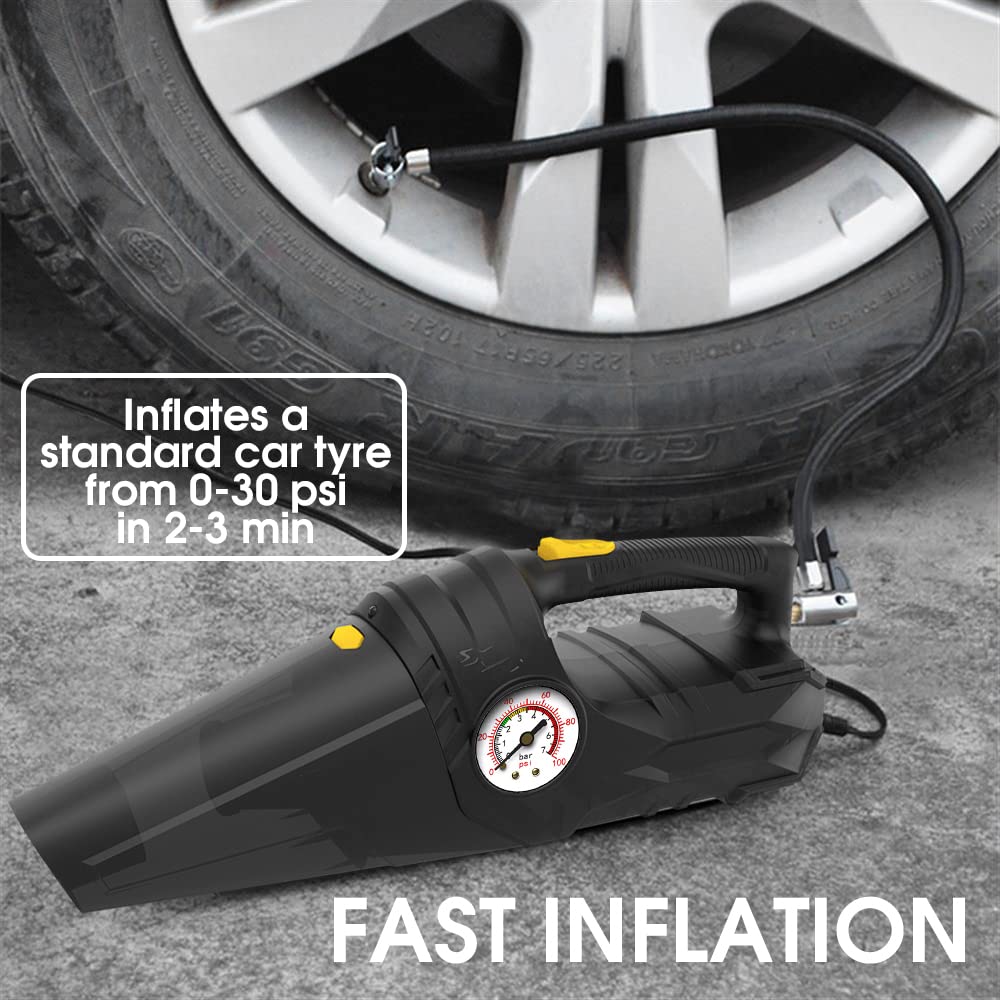 ZORBES Car Vacuum Cleaner for Car and Home with 6000PA Suction and Built‑in Air Compressor | LED Light and Washable HEPA Filter