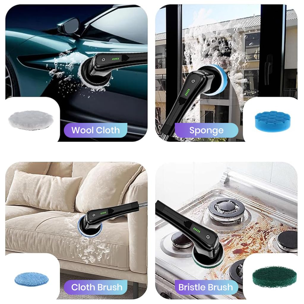 Supvox Electric Spin Scrubber for Bathroom and Floor Cleaning with 137cm Handle featuring 7 Brush Heads | IPX7 Waterproof Rechargeable Design