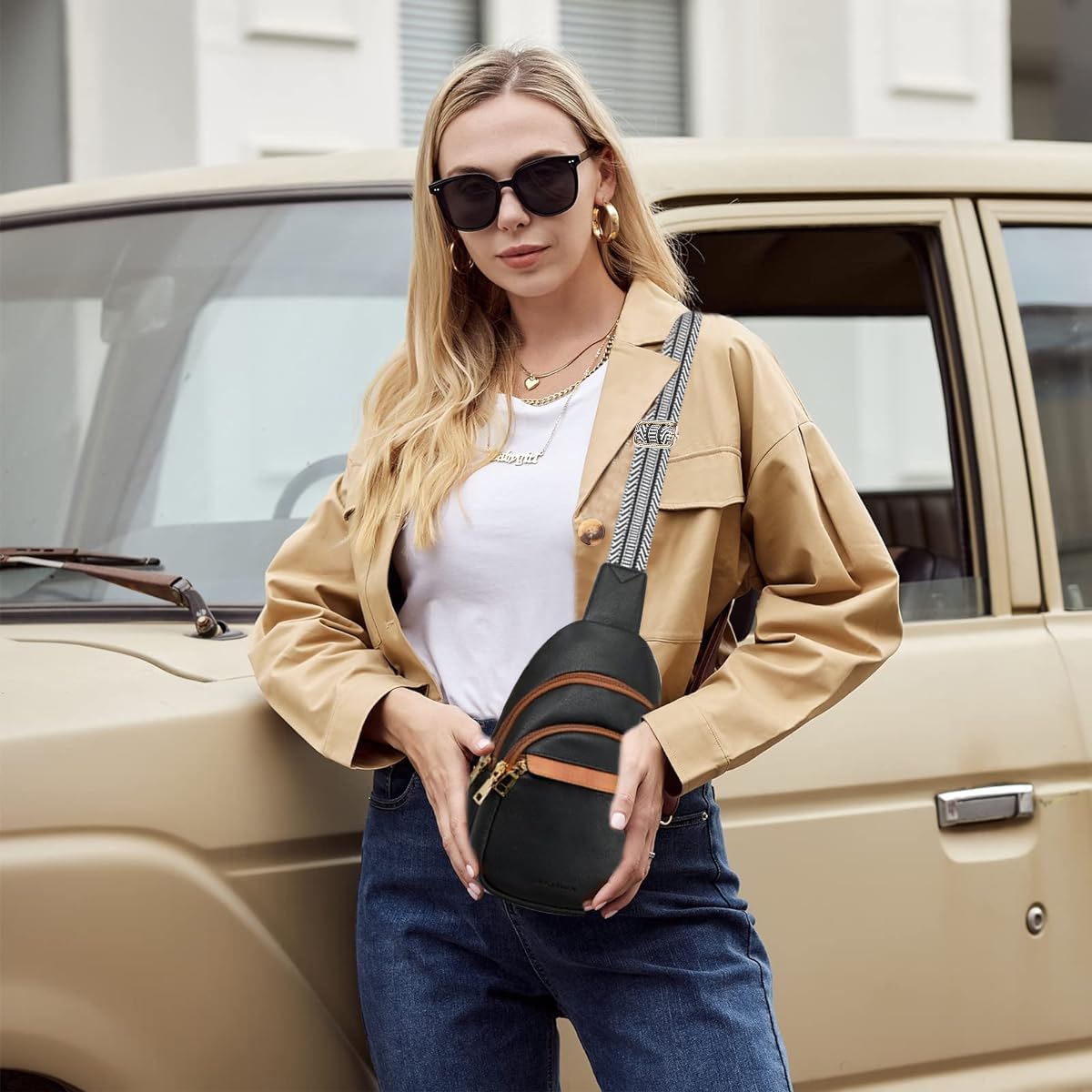 PALAY Chest Bag for Travel and Daily Use with Quick Release Strap and PU Material | Unisex Crossbody Shoulder Bag Black