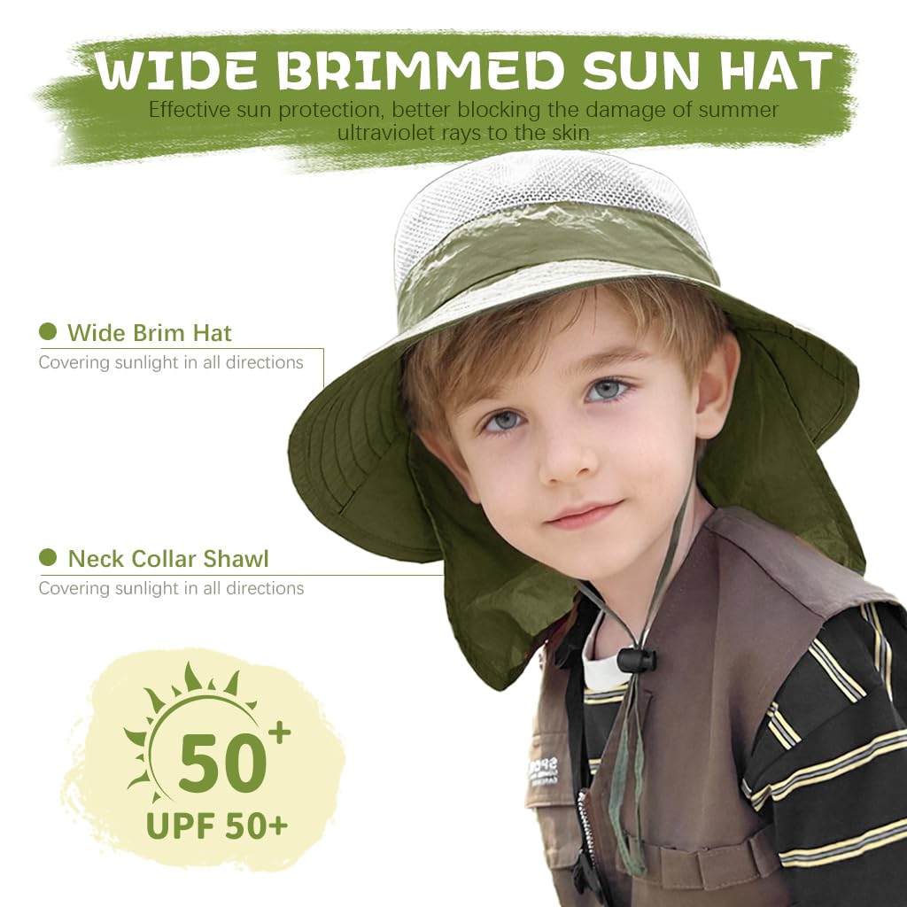 SNOWIE SOFT Wide Brim Sun Hat for Kids with Neck Flap and Adjustable Chin Strap | UPF 50+ Breathable Summer Protection