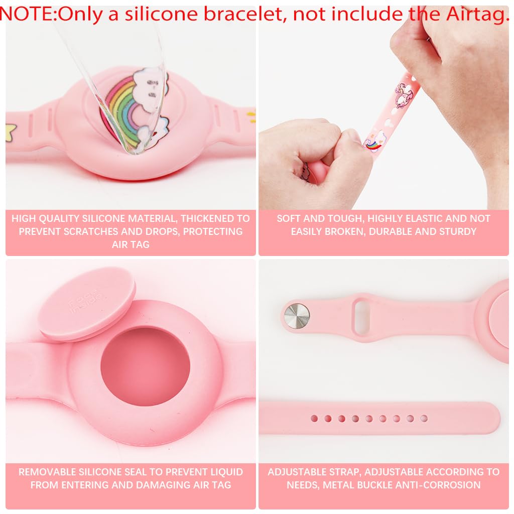 ZORBES Kids Bracelet for Anti Lost Protection featuring Secure Mount and 9 in Adjustable Silicone Band | Waterproof Cartoon Rainbow Design