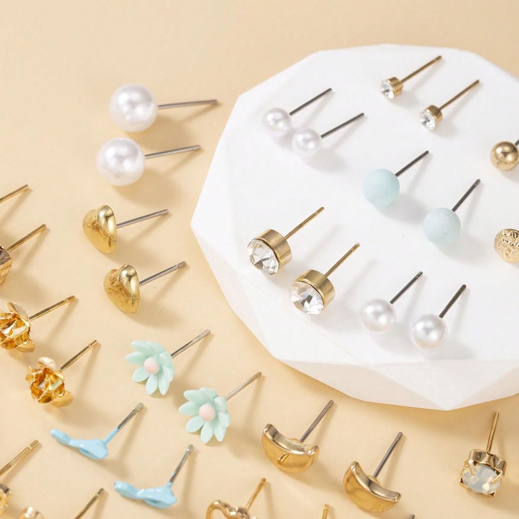 Zibuyu Earrings Set for Women with 30 Pairs 0.3–1.4 cm Designs & Hypoallergenic Alloy | Stylish Gift Idea