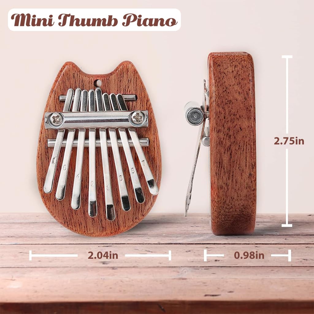 Pocket Kalimba Mini Thumb Piano with 8 Keys Mahogany Wood for Kids and Adults | Easy Musical Gift