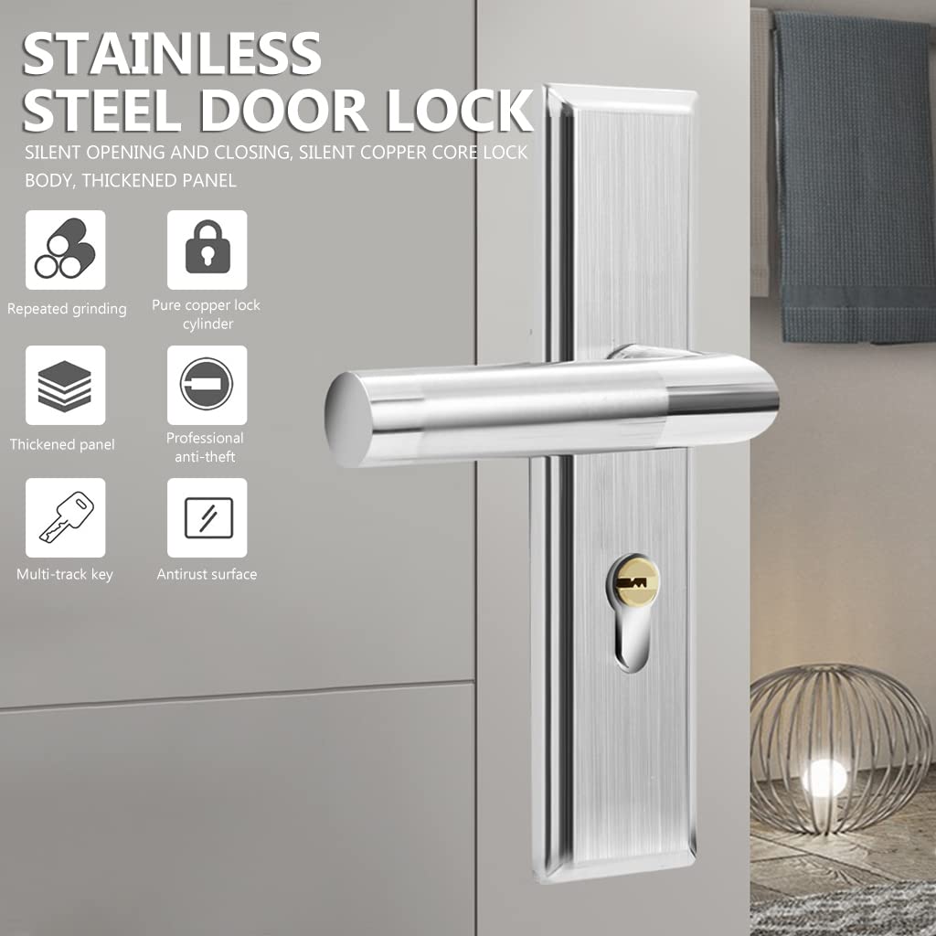 HASTHIP Door Lock Set for Main Entrance with Deadbolt and 3 Keys featuring Copper Cylinder | Satin Nickel Stainless Steel Handle fits 35-50mm Doors