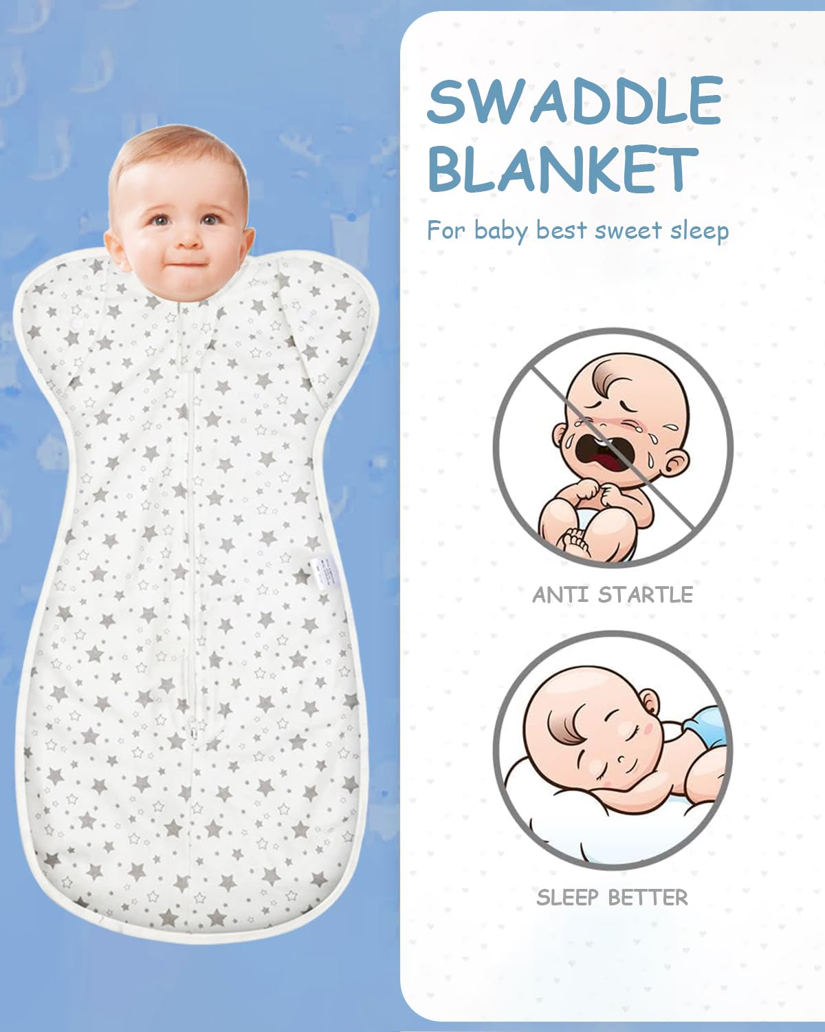 SNOWIE SOFT Baby Swaddles for Newborns, 100% Cotton Baby Swaddle Wrap for Newborns Arms Up Baby Sleeping Blanket Zipping Baby Sleeping Bag Newborn Sleep Sacks for Startle Reflex for Baby 0-6 Months